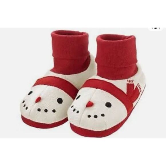 Gymboree Holiday Christmas Snowman Crib Shoes Baby Booties 1/2 (0-6 mos) - Picture 1 of 1